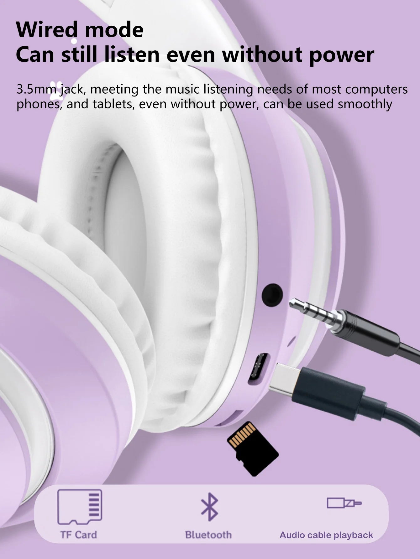 Cat Ear Bluetooth Headphones, LED Light Wireless Gaming Headset, Long Battery Life, TF Card, HD Mic, Over-Ear Headphones