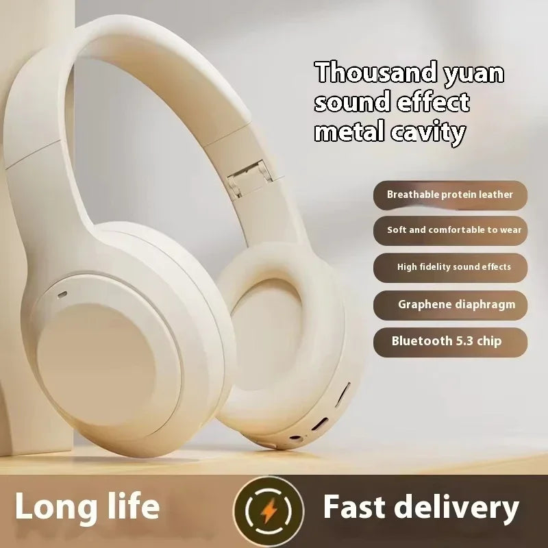 Original wireless Bluetooth music and gaming headset, HiFi stereo headphones, noise-canceling gaming headband, foldable.