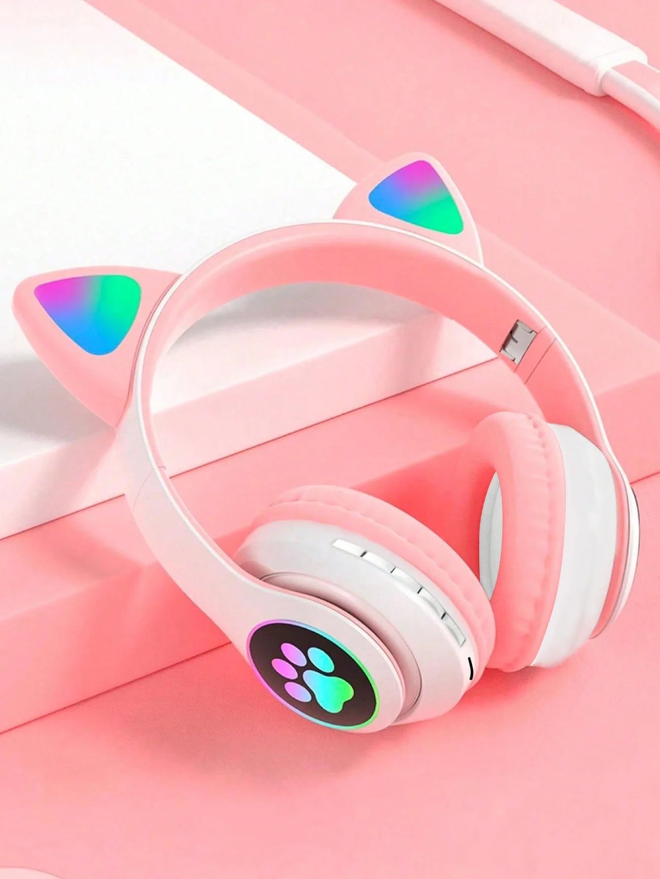 Cat Ear Bluetooth Headphones, LED Light Wireless Gaming Headset, Long Battery Life, TF Card, HD Mic, Over-Ear Headphones
