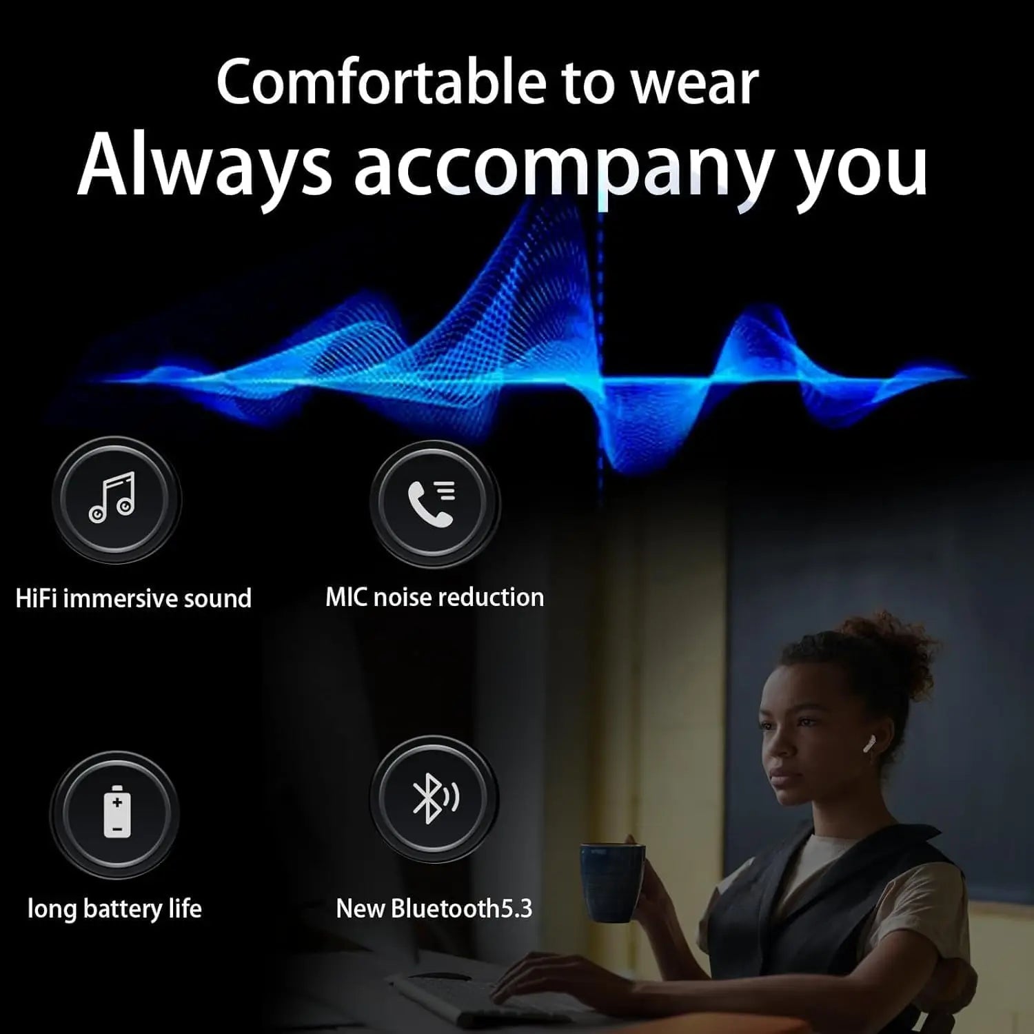 Wireless Earbuds, Bluetooth 5.3 in Ear Headphones with Noise Cancelling Mic, 48H Playtime HiFi Stereo Bluetooth Earphones, IPX8 Waterproof Touch Control True Wireless Headphones for IPhone/Android/iOS